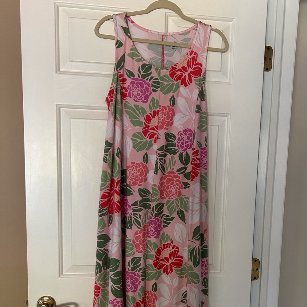 Cuddl Duds Flexwear Paneled Dress with Belt Floral Maxi Dress - Pink and Green